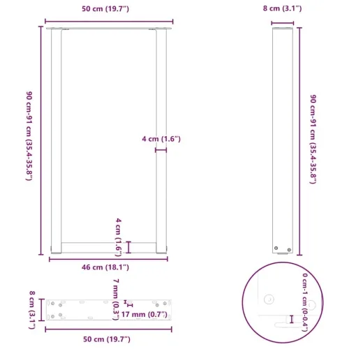 Noge za barski stol U-oblika 2 kom antracit 50 x (90-91) cm čelik - Antracit 50 x (90-91) cm 2 Cijena