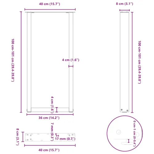 Noge za barski stol U-oblika 2 kom Bijele 40 x (100-101) cm Čelik - Bijela 40 x (100-101) cm 2 Cijena