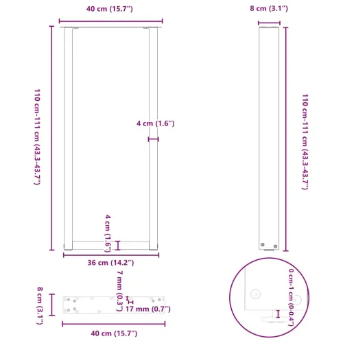 Noge za barski stol U-oblika 2 kom Bijele 40 x (110-111) cm Čelik - Bijela 40 x (110-111) cm 2 Cijena