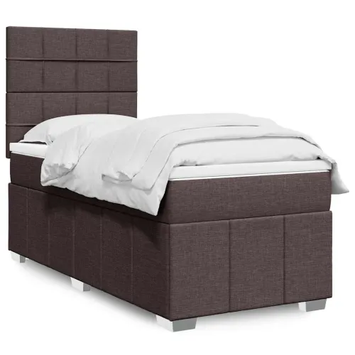 Boxspring - Krevet s oprugama i madracem tamnosmeđi 90 x 200 cm od tkanine - Tamno smeđa 90 x 200 cm Blok s kvadratima Tamno sme Cijena