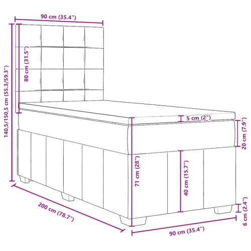 Boxspring - Krevet s oprugama i madracem tamnosmeđi 90 x 200 cm od tkanine - Tamno smeđa 90 x 200 cm Blok s kvadratima Tamno sme Cijena