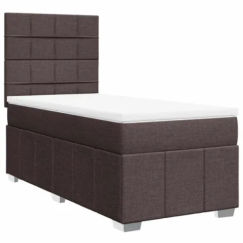 Boxspring - Krevet s oprugama i madracem tamnosmeđi 90 x 200 cm od tkanine - Tamno smeđa 90 x 200 cm Blok s kvadratima Tamno sme Cijena