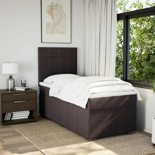 Boxspring - Krevet s oprugama i madracem tamnosmeđi 90 x 200 cm od tkanine - Tamno smeđa 90 x 200 cm Blok s kvadratima Tamno sme Cijena