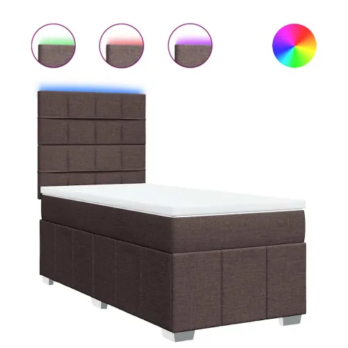 Boxspring - Krevet s oprugama i madracem tamnosmeđi 90 x 200 cm od tkanine - Tamno smeđa 90 x 200 cm Blok s kvadratima Tamno sme Cijena