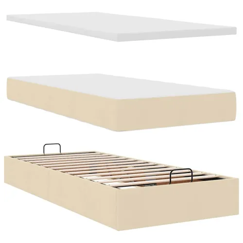 otoman okvir kreveta s madraca krem 80x200cm od tkanine - Krema 80 x 200 cm Dizajn s gumbima Krema Cijena