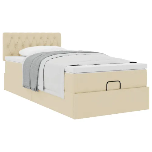 otoman okvir kreveta s madraca krem 80x200cm od tkanine - Krema 80 x 200 cm Dizajn s gumbima Krema Cijena