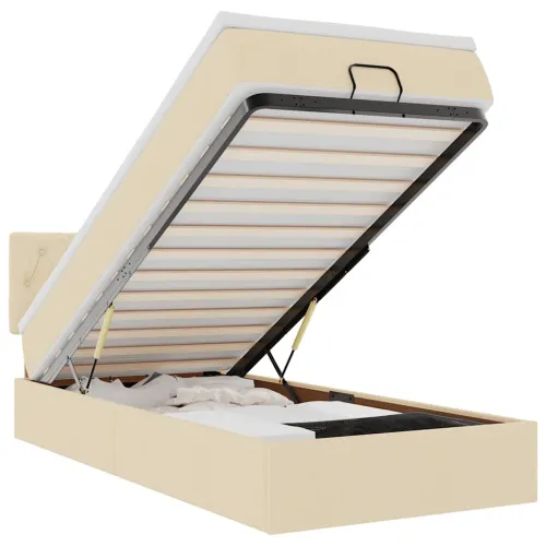 otoman okvir kreveta s madraca krem 80x200cm od tkanine - Krema 80 x 200 cm Dizajn s gumbima Krema Cijena