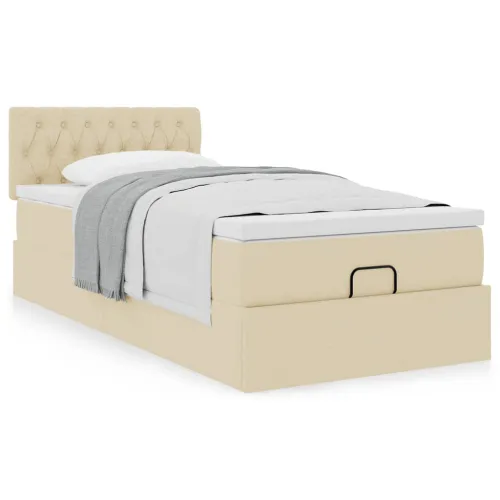 otoman okvir kreveta s madraca krem 80x200cm od tkanine - Krema 80 x 200 cm Dizajn s gumbima Krema Cijena