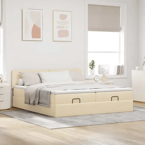 otoman okvir kreveta s madracima krem 180x200cm od tkanine - Krema 180 x 200 cm Gladak dizajn Cijena