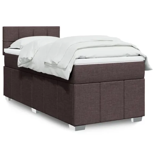Boxspring - Krevet s oprugama i madracem tamnosmeđi 90 x 200 cm od tkanine - Tamno smeđa 90 x 200 cm Blok s kvadratima Tamno sme Cijena