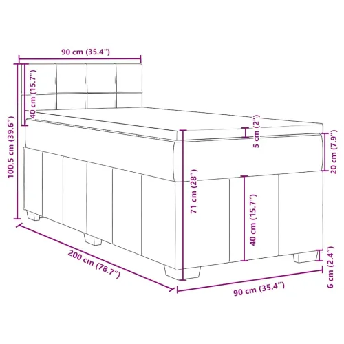 Boxspring - Krevet s oprugama i madracem tamnosmeđi 90 x 200 cm od tkanine - Tamno smeđa 90 x 200 cm Blok s kvadratima Tamno sme Cijena