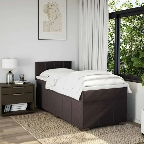 Boxspring - Krevet s oprugama i madracem tamnosmeđi 90 x 200 cm od tkanine - Tamno smeđa 90 x 200 cm Blok s kvadratima Tamno sme Cijena