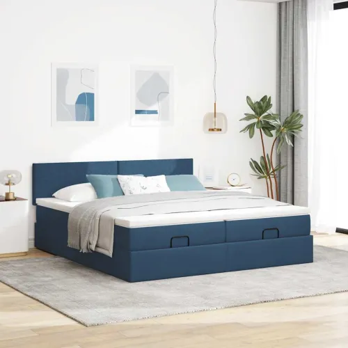 otoman okvir kreveta s madracima plavi 180x200cm od tkanine - Plava 180 x 200 cm Gladak dizajn Cijena