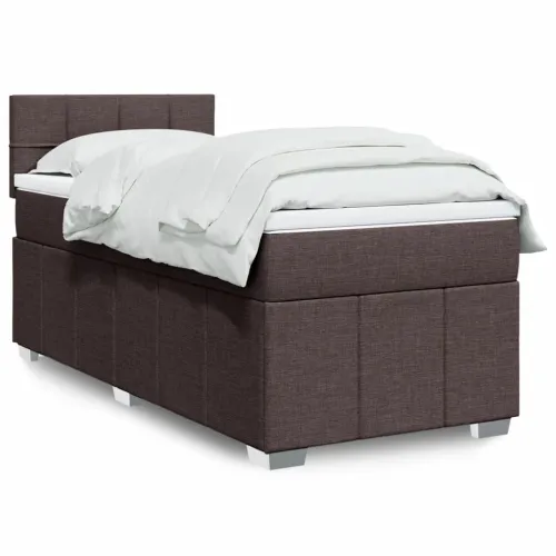 Boxspring - Krevet s oprugama i madracem tamnosmeđi 90 x 200 cm od tkanine - Tamno smeđa 90 x 200 cm Blok s kvadratima Tamno sme Cijena