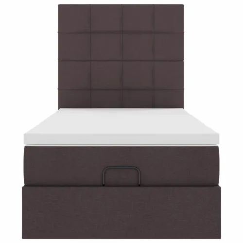 otoman krevet s madracem i LED tamnosmeđi 90x200 cm tkanine - Tamno smeđa 90 x 200 cm Blok s kvadratima Tamno smeđa Cijena