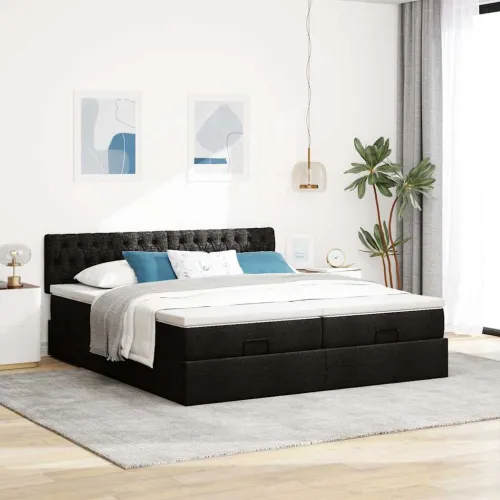 otoman okvir kreveta s madracima crni 200x200cm od tkanine - Crna 200 x 200 cm Dizajn s gumbima Cijena