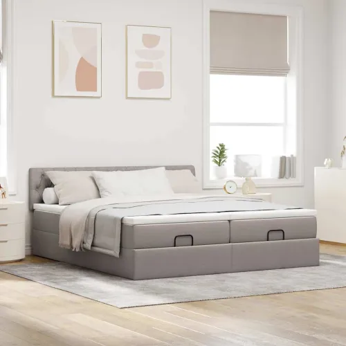 otoman okvir kreveta s madracima smeđesivi 200x200cm tkanine - Sivo-smeđa 200 x 200 cm Dizajn s gumbima Cijena