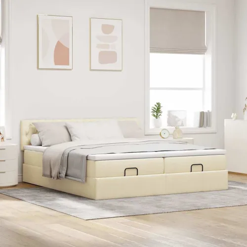 otoman okvir kreveta s madracima krem 200x200cm od tkanine - Krema 200 x 200 cm Dizajn s gumbima Cijena