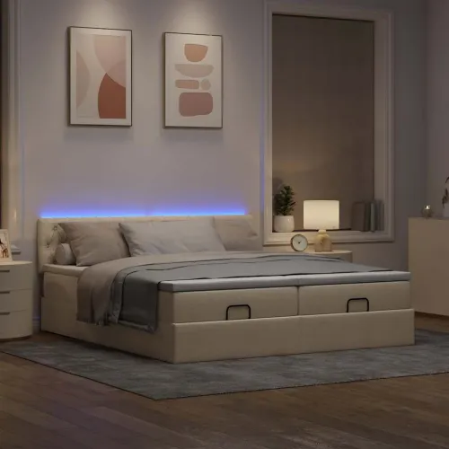 otoman okvir kreveta s madracima krem 200x200cm od tkanine - Krema 200 x 200 cm Dizajn s gumbima Cijena
