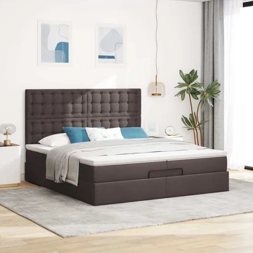 Okvir kreveta s madracima tamnosmeđi 200x200cm tkanine - Tamno smeđa 200 x 200 cm gumbi Tamno smeđa Cijena