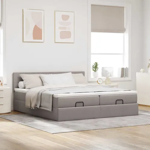 otoman okvir kreveta s madracima smeđesivi 200x200cm tkanine - Sivo-smeđa 200 x 200 cm Blok s kvadratima Cijena