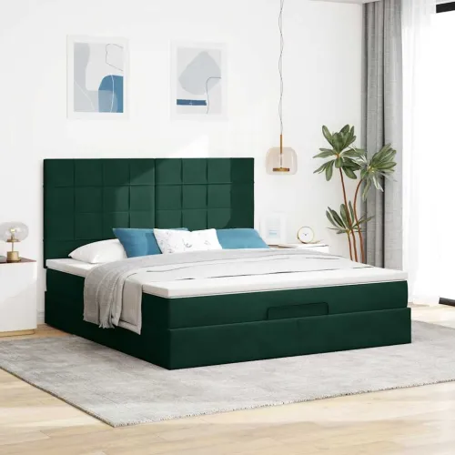 Okvir kreveta s madracima tamnozeleni 160x200cm baršunasti - Tamnozelena 160 x 200 cm Blok s kvadratima Tamnozelena Cijena