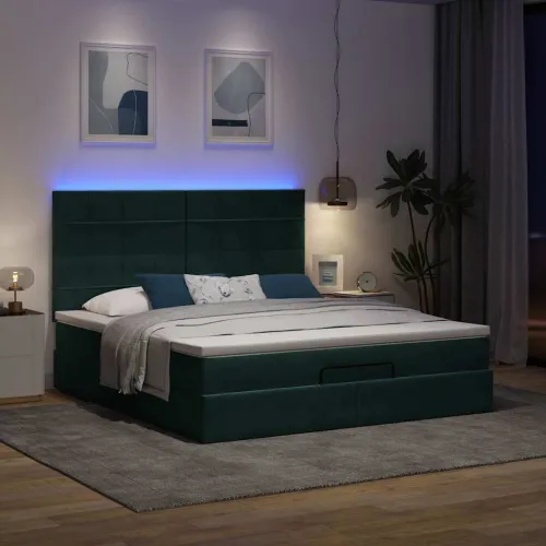 Okvir kreveta s madracima tamnozeleni 160x200cm baršunasti - Tamnozelena 160 x 200 cm Blok s kvadratima Tamnozelena Cijena