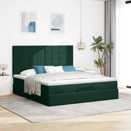 Okvir kreveta s madracima tamnozeleni 160x200cm baršunasti - Tamnozelena 160 x 200 cm Blok s kvadratima Tamnozelena Cijena