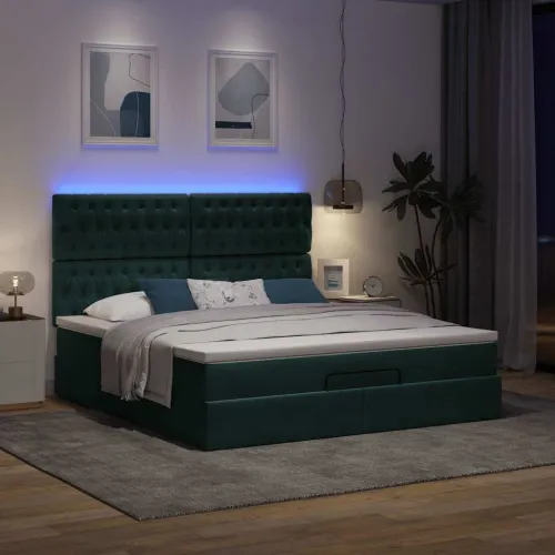 Okvir kreveta s madracima tamnozeleni 160x200cm baršunasti - Tamnozelena 160 x 200 cm Dizajn s gumbima Tamnozelena Cijena