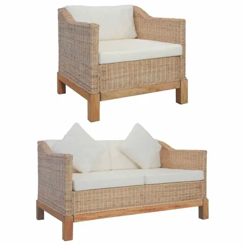 2-dijelni set sofa od prirodnog ratana s jastucima - 1 sjedalo + dvosjed Cijena
