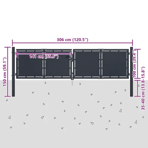 Dvorišna vrata - Vrtna vrata Čelik 300x100 cm Antracit - 300 x 100 cm Cijena