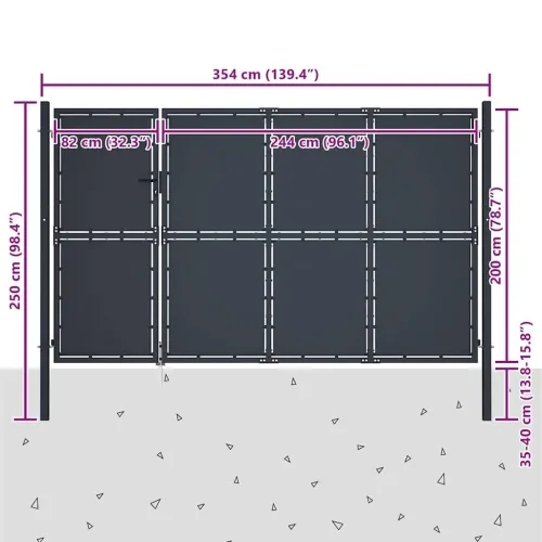 Dvorišna vrata - Vrtna vrata Čelik 350x200 cm Antracit - 350 x 200 cm Cijena