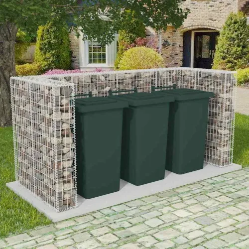 Gabionska ograda za tri kante za otpad od čelika 250x100x120 cm  - 250 x 100 x 120 cm 1 Cijena