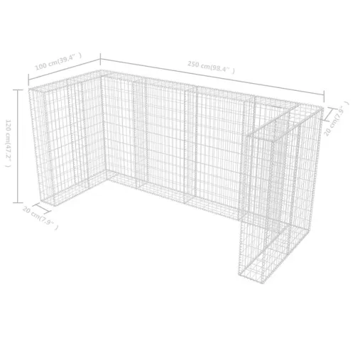 Gabionska ograda za tri kante za otpad od čelika 250x100x120 cm - 250 x 100 x 120 cm Cijena