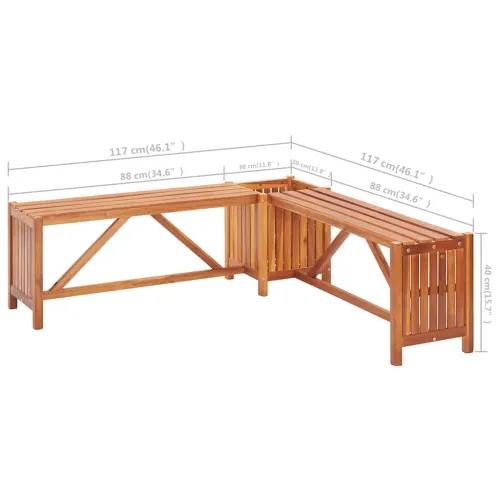 Kutna vrtna klupa sa sadilicom 117 x 117 x 40 cm bagremovo drvo - Smeđa 117 x 117 x 40 cm Cijena