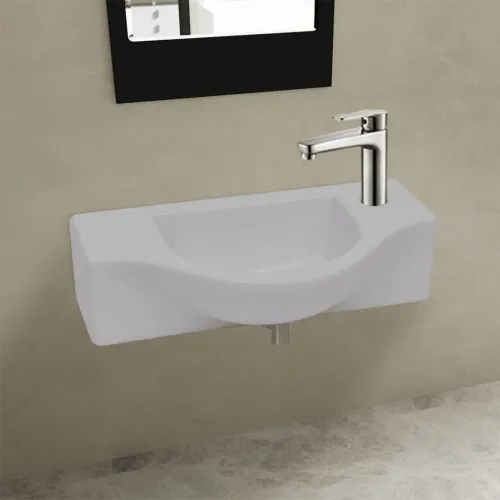 Bijeli keramički Lavabo - Umivaonik s otvorom za slavinu  - Bijela Cijena