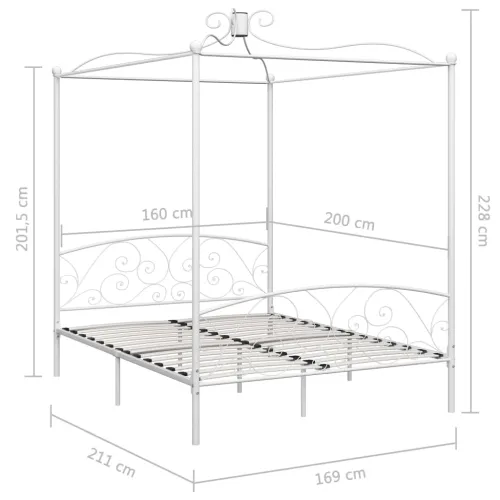 Okvir za krevet s nadstrešnicom bijeli metalni 160 x 200 cm - Bijela 160 x 200 cm Bijela 160 x 200 cm Cijena