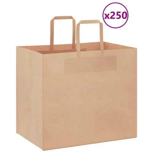 Papirnate vrećice 250 kom s ručkama smeđe 32x22x28 cm - Smeđa 32 x 22 x 28 cm 250 Cijena