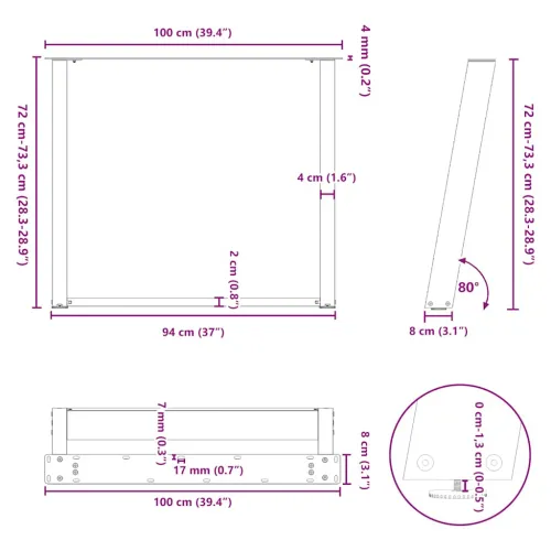 Noge za blagovaonski stol U-oblik 2 kom antracit 100 x (72-73) cm čelik - Antracit 100 x (72-73) cm 1 1 Cijena