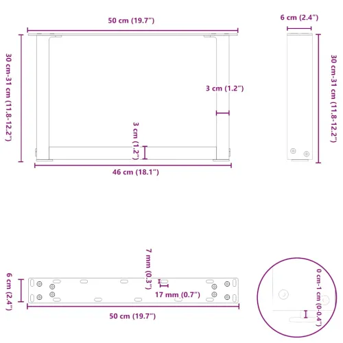 Noge za klub stolić U-oblik 2 kom Bijele 50 x (30-31) cm Čelik - Bijela 50 x (30-31) cm 2 Cijena