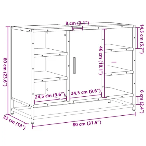 Kupaonski ormarić za Lavabo - Umivaonik boja hrasta 80x33x60 cm drveni - Dimljeni hrast Cijena