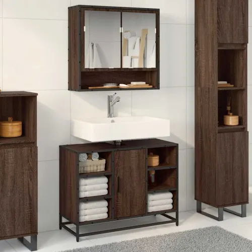 Kupaonski ormarić za Lavabo - Umivaonik boja hrasta 80x33x60 cm drveni - Smeđi hrast Cijena