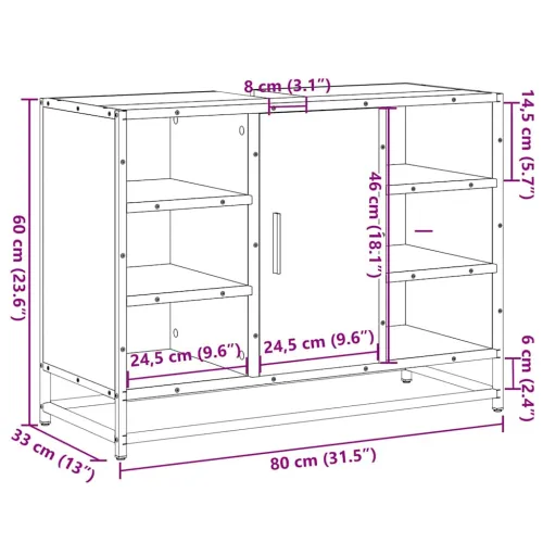 Kupaonski ormarić za Lavabo - Umivaonik boja hrasta 80x33x60 cm drveni - Smeđi hrast Cijena