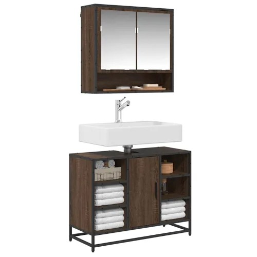 Kupaonski ormarić za Lavabo - Umivaonik boja hrasta 80x33x60 cm drveni - Smeđi hrast Cijena