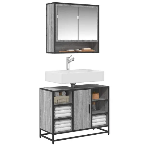 Kupaonski ormarić za Lavabo - Umivaonik boja hrasta 80x33x60 cm drveni - Sivi hrast sonoma Cijena