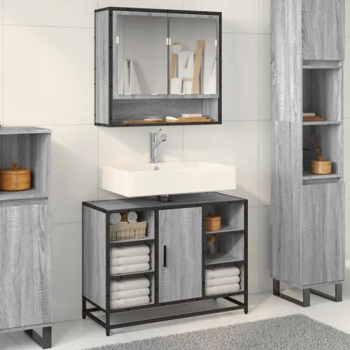 Kupaonski ormarić za Lavabo - Umivaonik boja hrasta 80x33x60 cm drveni - Sivi hrast sonoma Cijena