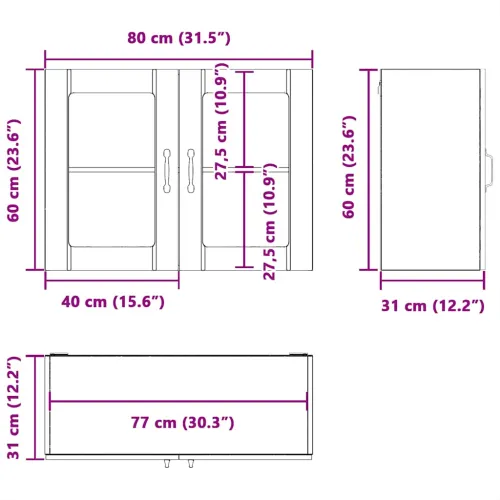 Kuhinjski zidni ormarić sa staklenim vratima Lucca bijeli - Bijela 1x stakleni ormar na zidu (2 vrata) širine 80 cm visine 60 cm Cijena