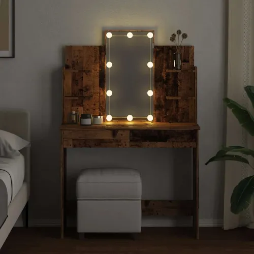 Toaletni stol s LED svjetlima Staro drvo 96x40x142 cm - Staro drvo Cijena