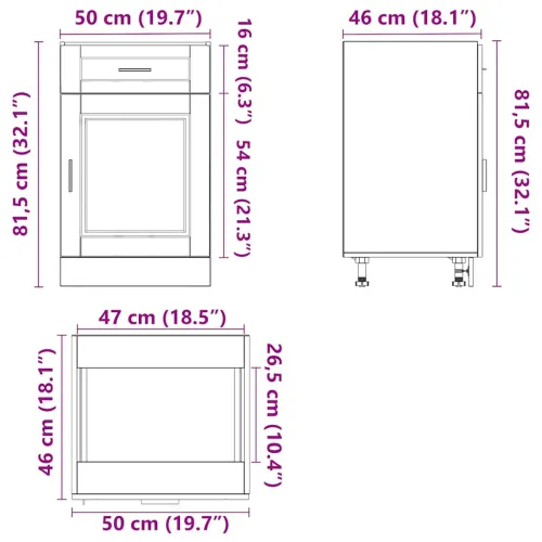 Donji kuhinjski ormarić Porto crni konstruirano drvo - Crna 1 1x donji ormarić (1 vrata i 1 ladica) 50 cm širok 81,5 cm visok 1 Cijena