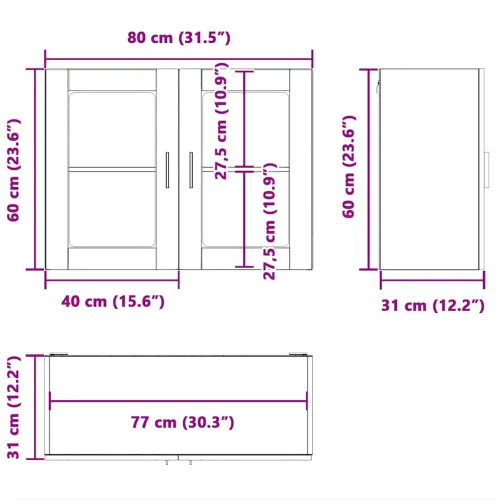 Kuhinjski zidni ormarić sa staklenim vratima Porto boja hrasta - Dimljeni hrast 1 1x zidni stakleni ormarić (2 vrata) 80 cm širo Cijena